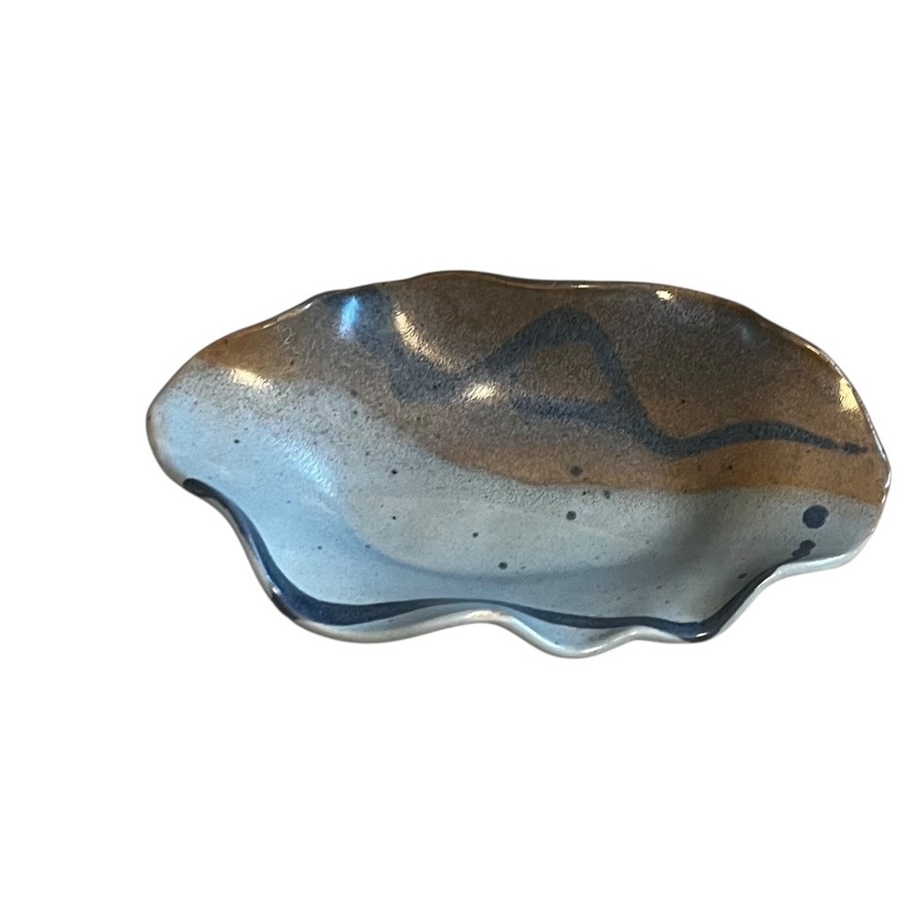 Palm's Up Blue Pottery Dish Trinket or Soap Dish Studio Pottery